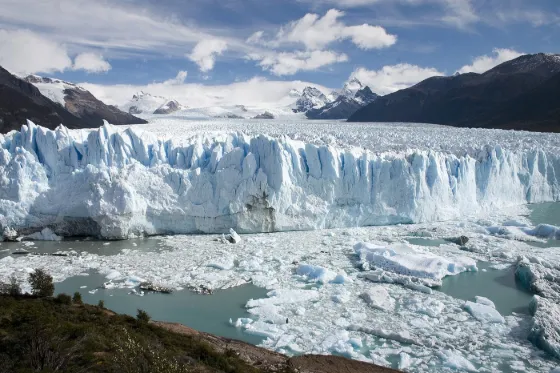 Perito Moreno Glacier, a massive wall of blue ice descending into Lago Argentino in Los Glaciares National Park, Patagonia