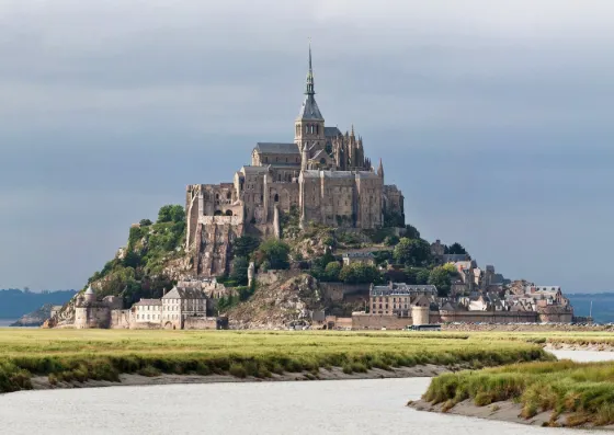 Mont Saint-Michel, a tidal island abbey off the coast of Normandy, France