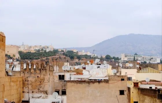 Rooftops and old city walls of Fes el Bali, the walled medina of Fez, Morocco