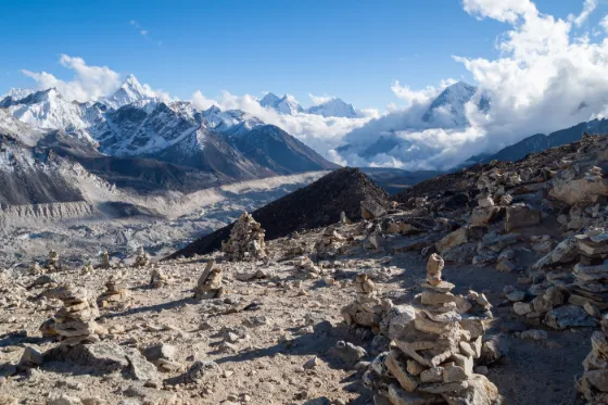 Mount Everest and the Himalayan range seen from the Sagarmatha region of Nepal