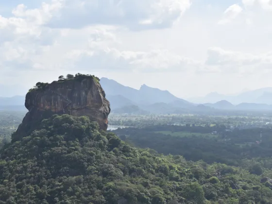 Sigiriya, the ancient rock fortress rising out of the jungle in central Sri Lanka, seen from neighboring Pidurangala Rock